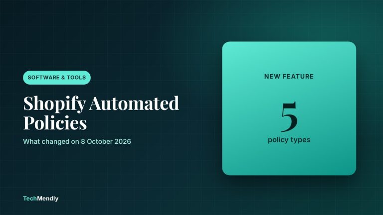 Cover graphic showing five Shopify automated policy types, with the headline Shopify Automated Policies